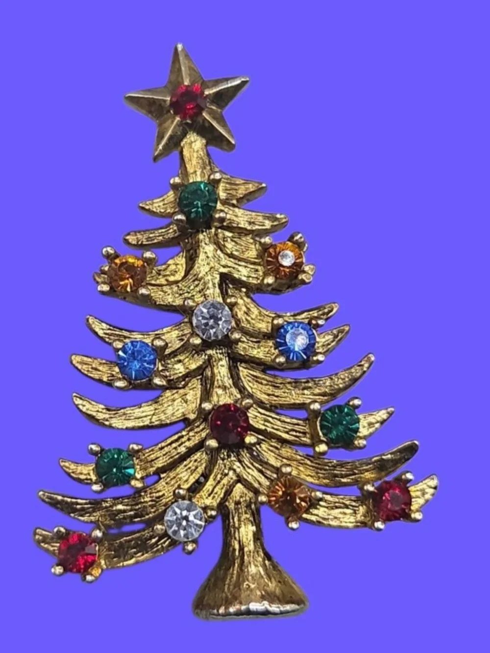 Vintage Eisenberg Ice Christmas Tree Brooch Gold Tone Multi-Color